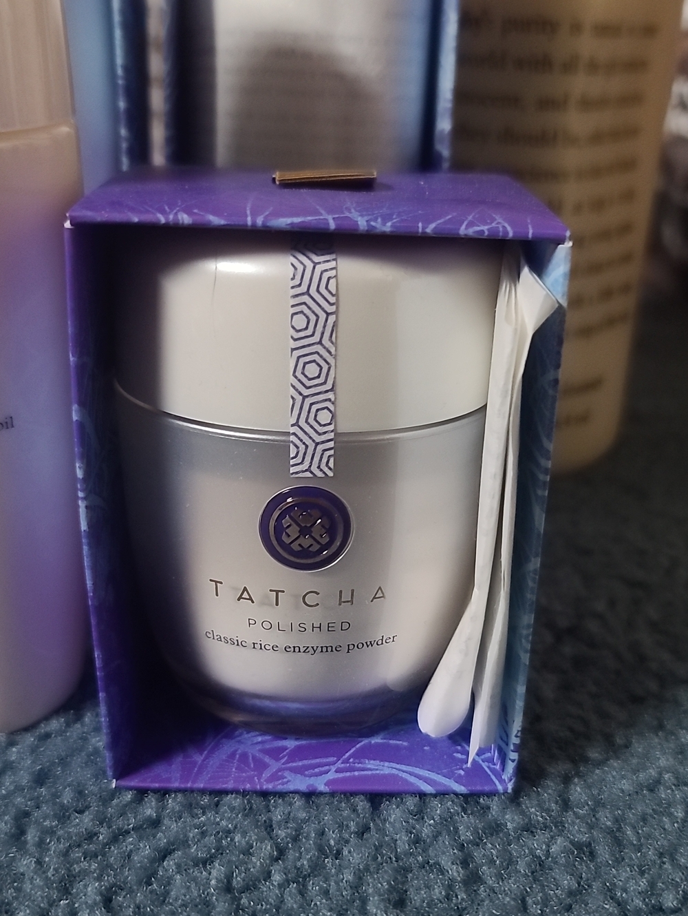 Tatcha Polished Rice Enzyme Powder – White Jar with Purple Accents